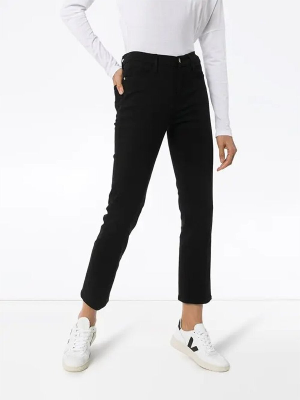 Frame Le High Straight Leg Mid-Rise Jeans Black Classic Twill Denim, size 26